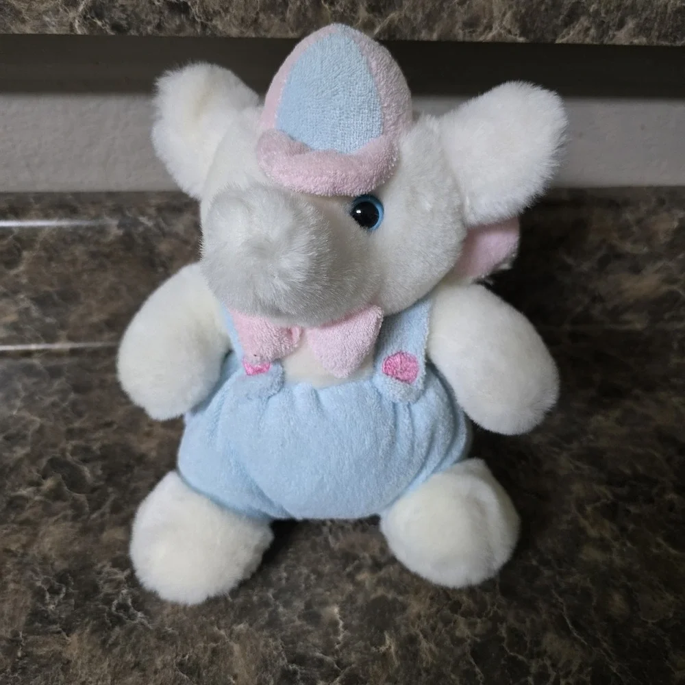 Plush Tb Brands Elephant Pastel Overalls Bow Tie Terry‎ Cloth Hard Eyes Lovey 9